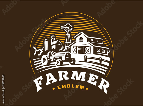 "Illustration farm logo in vintage style" Stock image and royalty-free