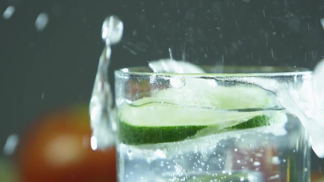 Lime dropped into a carbonated drink