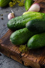 Canned cucumbers on the table. Homemade food.