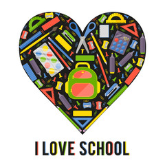 Vector stylezed heart with school stationery items