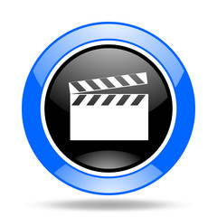 video blue and black web glossy round icon
