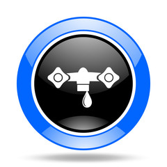 water blue and black web glossy round icon