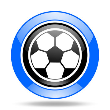 soccer blue and black web glossy round icon
