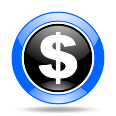 dollar blue and black web glossy round icon