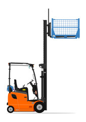 Orange propane counterbalance forklift on a white background. Flat vector