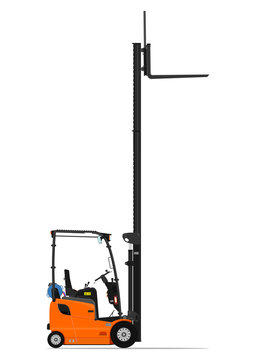 Orange propane counterbalance forklift on a white background. Flat vector