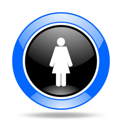 female blue and black web glossy round icon