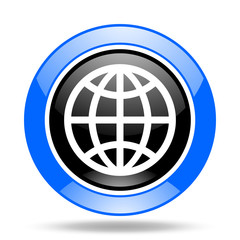 earth blue and black web glossy round icon