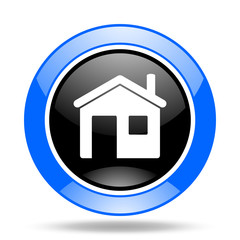 house blue and black web glossy round icon