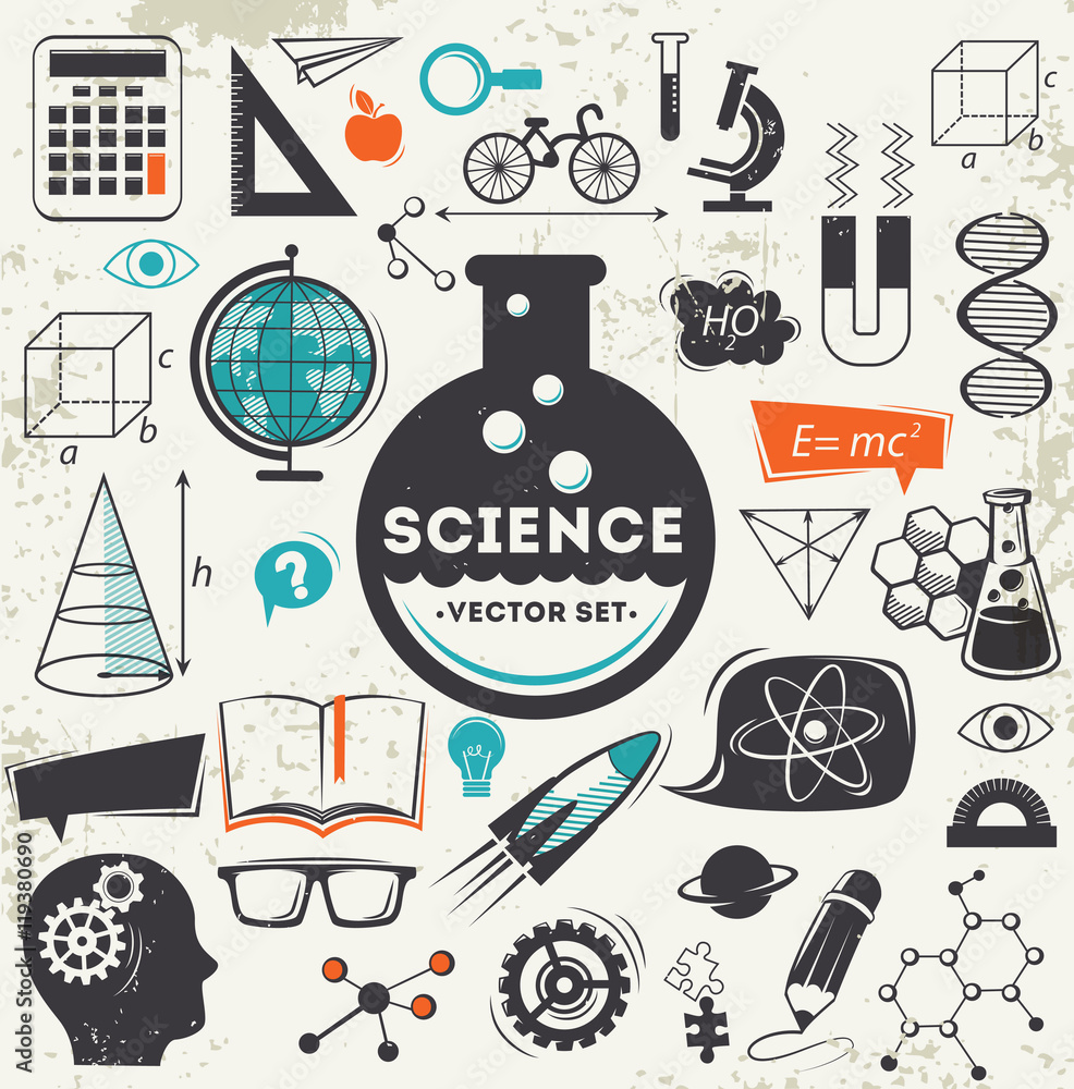 Wall mural set of science icons and design elements