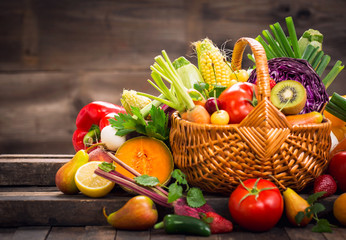 Fresh fruits and vegetables in the basket 