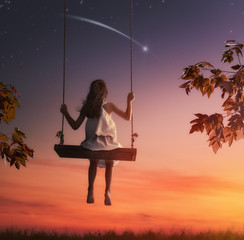 child girl on swing