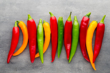 Chilli pepper on the grey background.