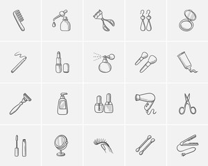 Beauty sketch icon set.