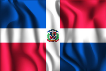 Flag of Dominican Republic. Rectangular Shape Icon with Wavy Eff