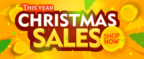 Yellow christmas sale banner. Vector