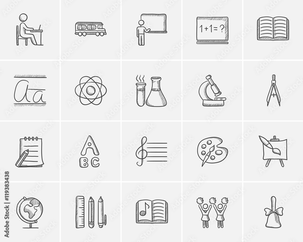 Wall mural education sketch icon set.