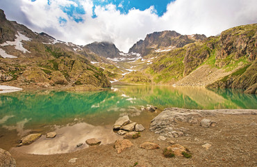 The picturesque lake in the French Alps in the array Lac Blanc.