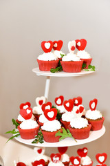 Cupcakes in a shape of heart presented on a table