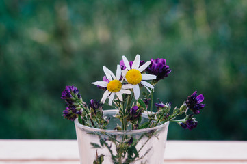 bouquet of white and blue flowers