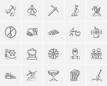 Mining industry sketch icon set.