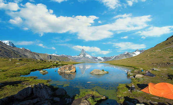 Beautiful landscape with the Matterhorn in the Swiss Alps and La