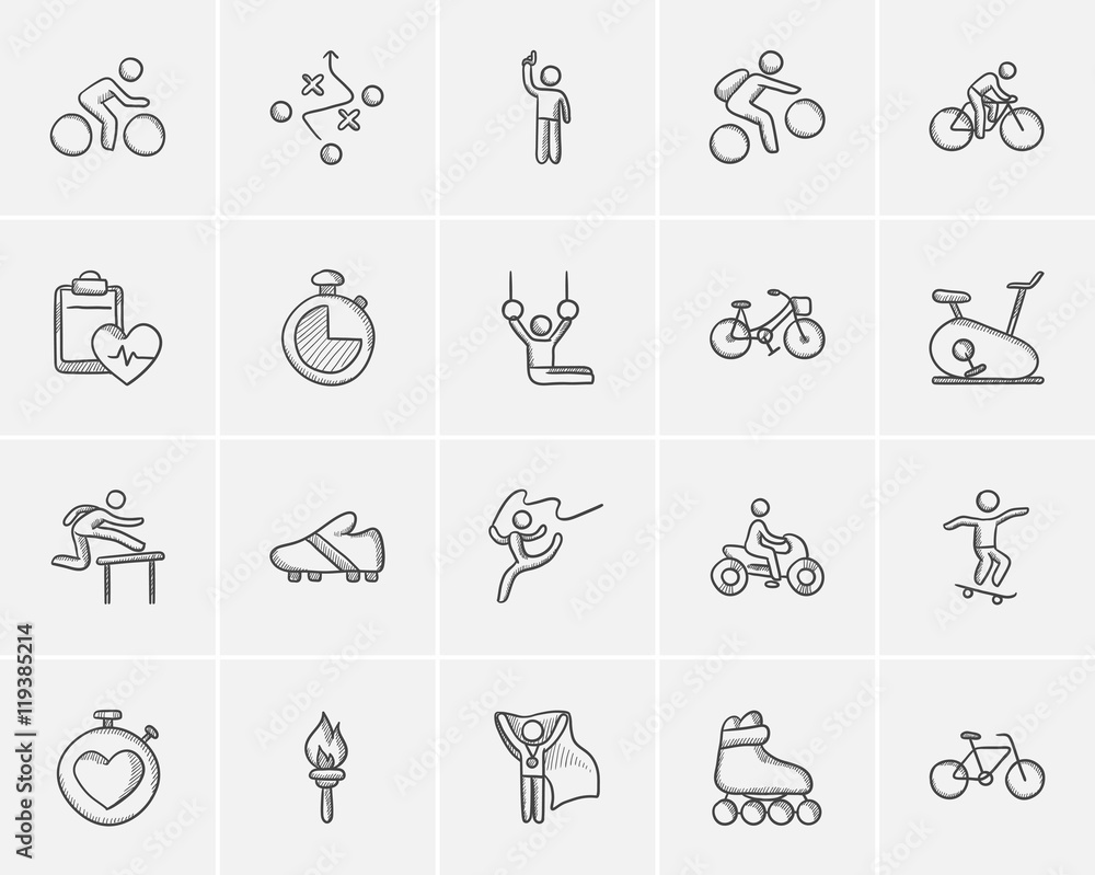 Sticker Sport sketch icon set.