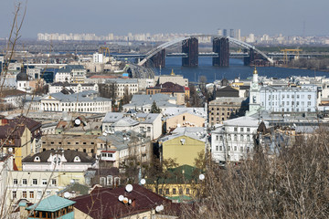 Podil district cityscape in Kiev, Ukraine