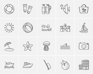Travel and holiday sketch icon set.