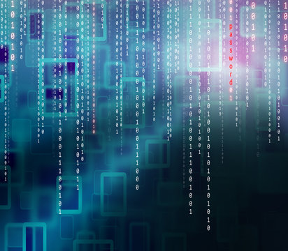 Conceptual password matrix binary code background. Safety computing falling binary code on pattern illustration background.