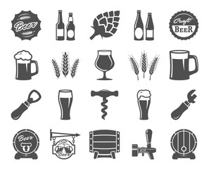 beer, brewing, ingredients, consumer culture. set of black icons - 119387457