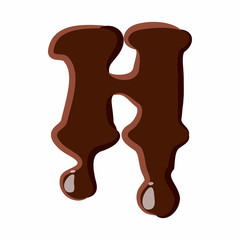 Letter H from latin alphabet with numbers and symbols made of dark melted chocolate