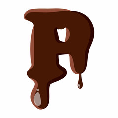 Letter P from latin alphabet with numbers and symbols made of dark melted chocolate