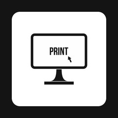 Print word on a computer monitor icon in simple style on a white background