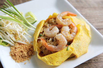 Thai food padthai fried noodle with shrimp