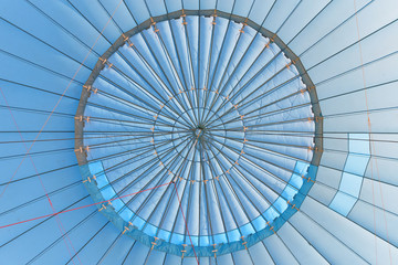 geometric abstract view inside a blue hot air balloon