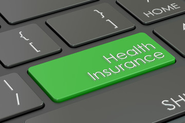 Fototapeta premium health insurance button, green key on keyboard. 3D rendering