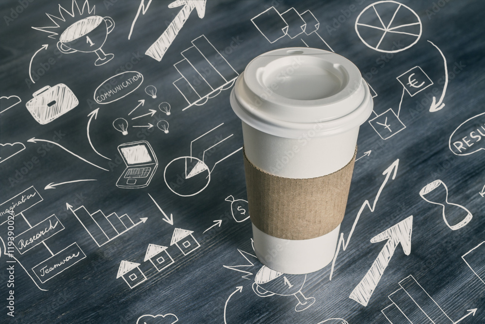 Wall mural Coffee cup with business drawings