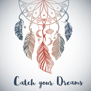 Hand Drawn Illustration Of Dream Catcher.