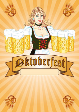 m&auml;dchen mit bierkr&uuml;gen oktoberfest 
