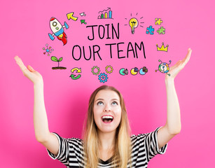 Join Our Team oncept with young woman