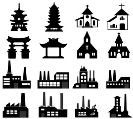 Bâtiments religieux et industriels en 16 icônes