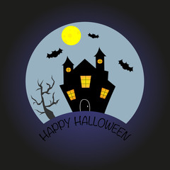 Witch house and bats in the moonlight