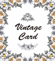 Wedding or birthday card. Floral frame. Watercolor background with flowers