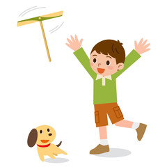 竹とんぼで遊ぶ子供