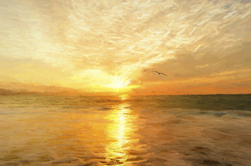 Obrazy  Ocean Zachód Słońca Ptak Wolności