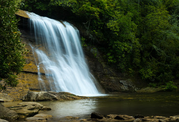 Fototapeta na wymiar Silver Run falls waterfall near Cashiers NC