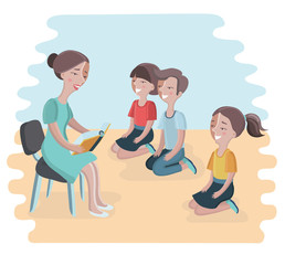 Happy family reading book