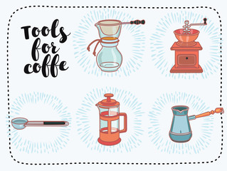 flat design solid colors coffee barista equipment set