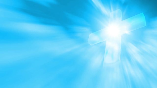 Religious, worship abstract background. Sky blue abstract motion background and cross.